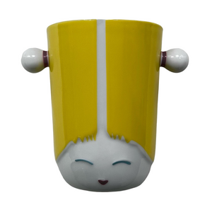 Porcelain Double Walled Ceramic Kokeshi Doll Mug Yellow White Quirky QDO